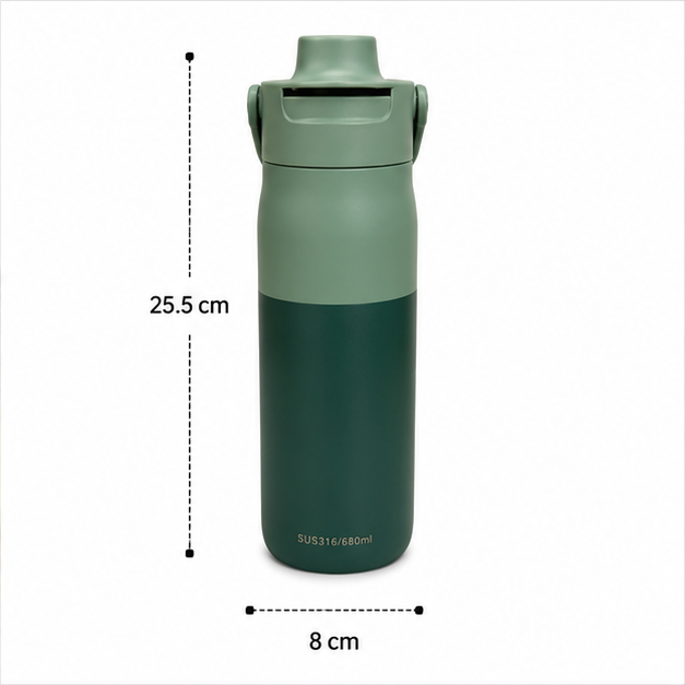 Vacuum Insulated Water Bottle Green 680ML (YM2619)