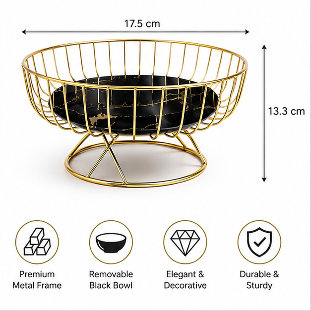 Decorative Gold Serving Fruit Basket with Black Bowl (YM1013)