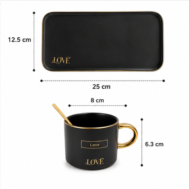 Black Ceramic Mug Plate & Spoon Set of 3 (YM1760)