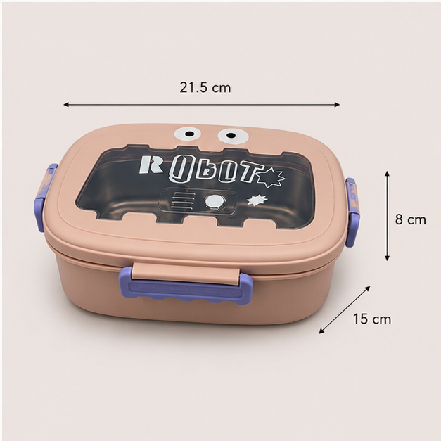 Kids Stainless Steel Robot Lunch Box Off Pink (YM2501)