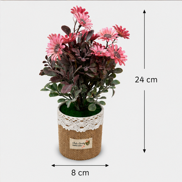Artificial Pink Daisy Plant in Decorative Pot (YM997)