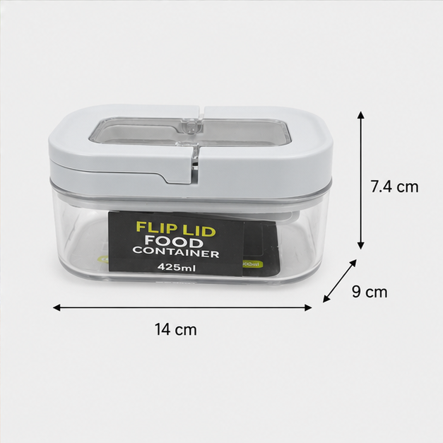 Flip Lid Food Storage Container Grey 425ML (YM293)
