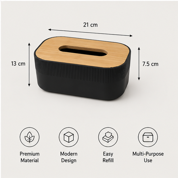 Tissue Paper Box with Wooden Lid Black (YM2712)