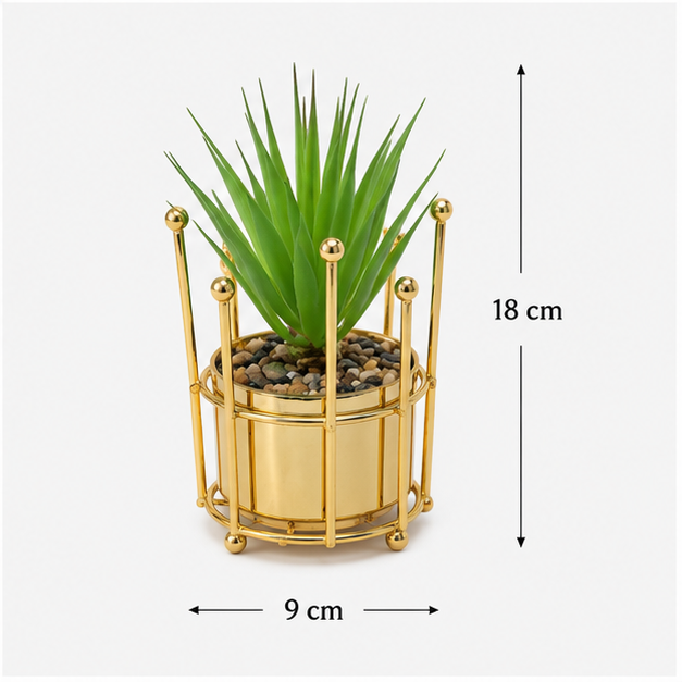 Gold Round Cage Planter with Artificial Succulent (YM2242)