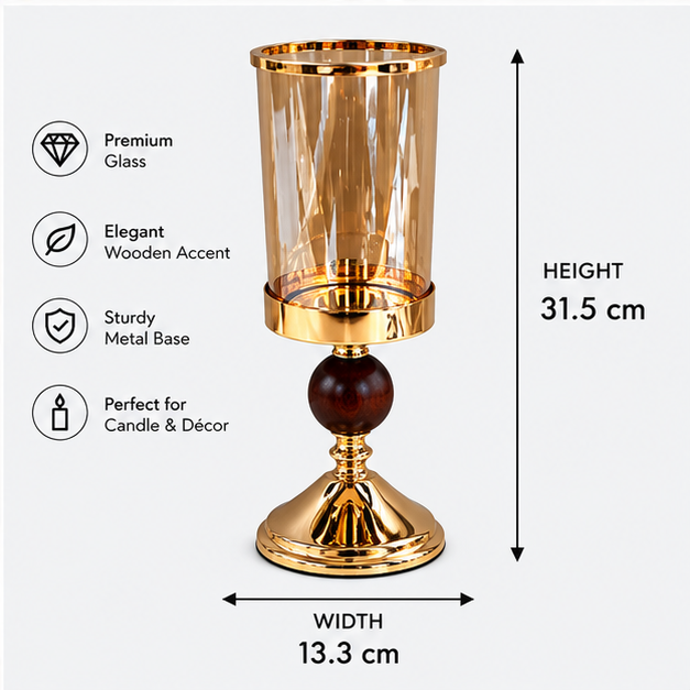 Modern Gold Hurricane Candle Holder with Glass Shade (YM2272)