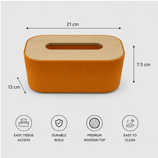 Tissue Paper Box with Wooden Lid Orange (YM2712)