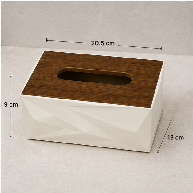Tissue Paper Box with Wooden Lid White (YM2718)