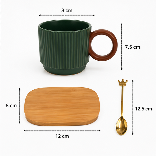 Green Ceramic Coffee Mug Set with Coaster & Spoon (YM469)