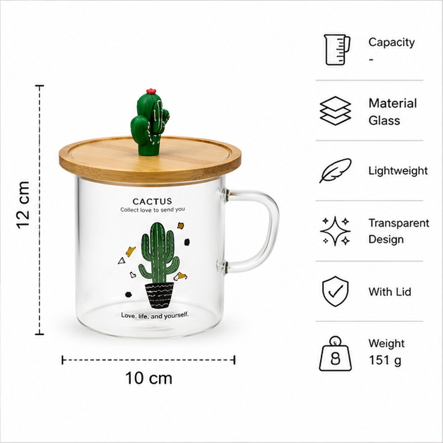Cactus Theme Glass Cup with Lid (YM1985)