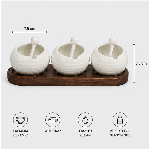 Ceramic Condiment Set with Tray White (YM2377)