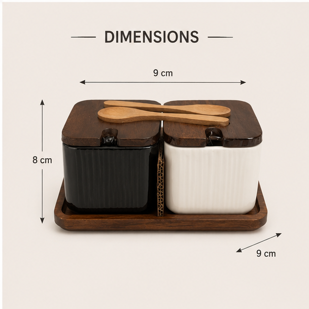 Ceramic Seasoning Jar Set with Wooden Tray & Spoons (YM2378)