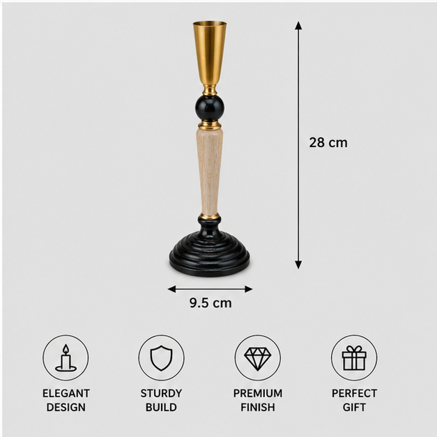 Classic Gold & Black Pedestal Candle Holder (YM1134)