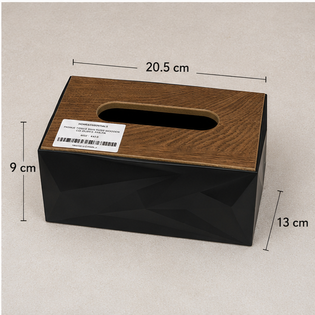Tissue Paper Box with Wooden Lid Black (YM2718)