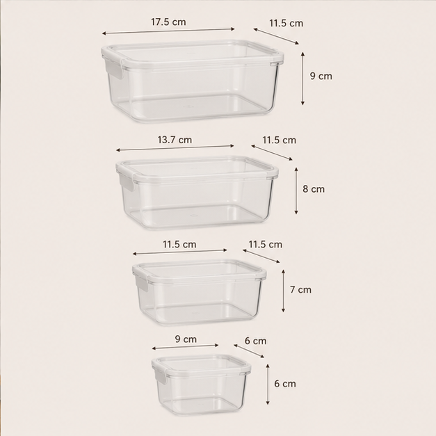 Airtight Plastic Storage Container Set of 4 - White (YM678)