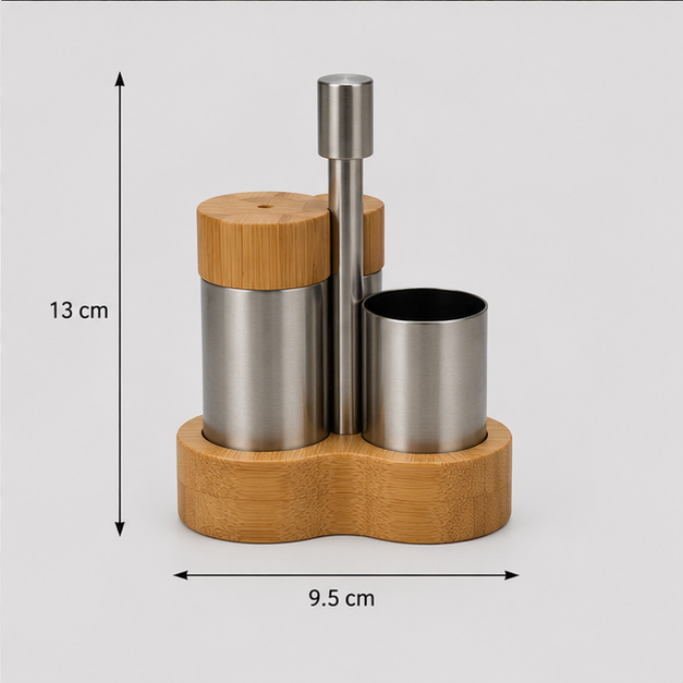 SS Seasoning Set with Wooden Bottom Stainless Steel Set of 3 (YM1669)
