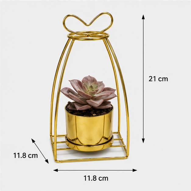Gold Geometric Planter with Artificial Succulent for Home & Office Décor (YM2241)