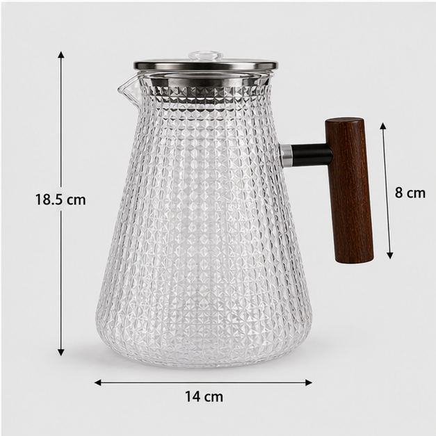 Textured Glass Water Jug with Wooden Handle (YM162)
