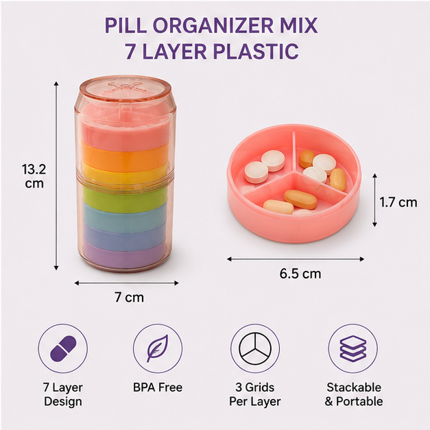 Pill Organizer Mix 7 Layer Plastic (YM2143)