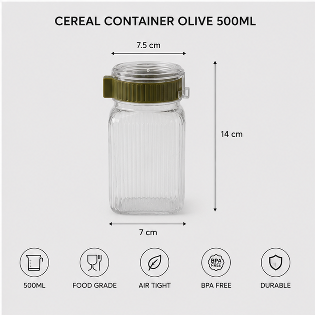 Airtight Cereal Storage Container Olive 500ML (YM2684)