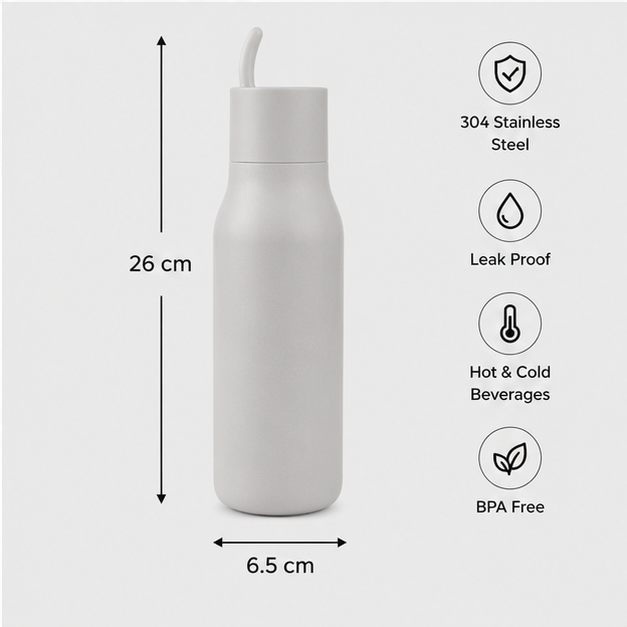 Stainless Steel Water Bottle Grey (YM2617)