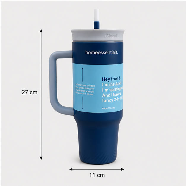 Premium Blue Insulated Tumbler with Handle & Straw (YM035)