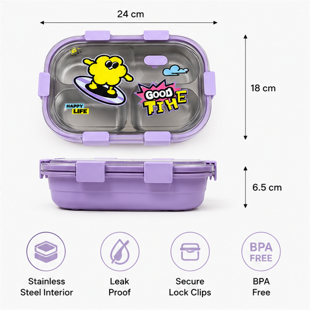 800ml Purple Stainless Steel Kids Lunch Box (YM2492)