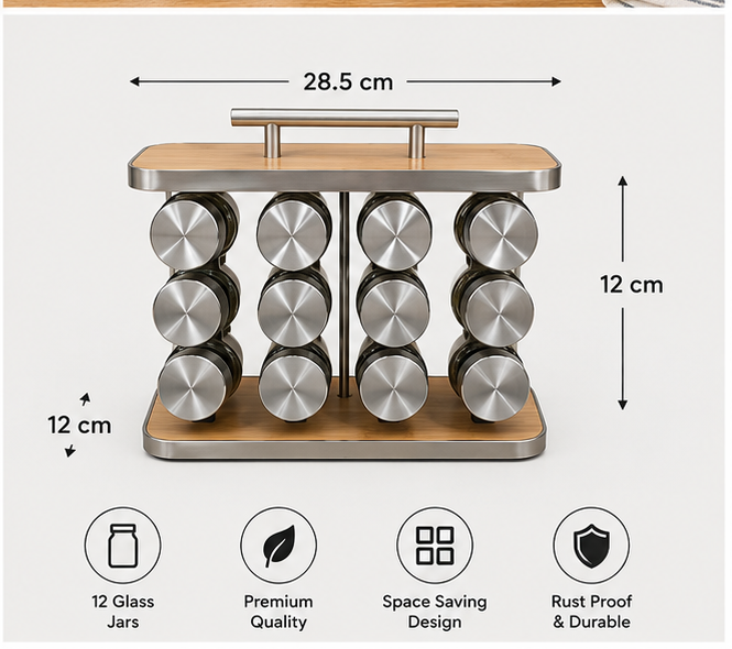 12 Jar Glass Spice Rack Organizer Set (YM078)