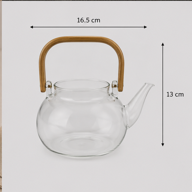 Glass Pot with Wooden Handle Transparent (YM1698)