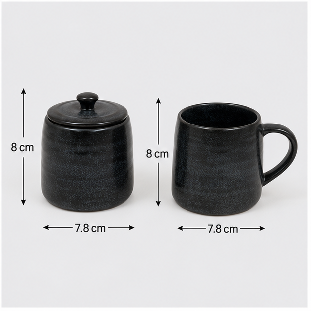 Black Ceramic Tea & Coffee Mug Set with Tray (YM470)