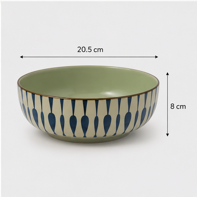 Printed Ceramic Serving Bowl with Blue Pattern Design (YM406)