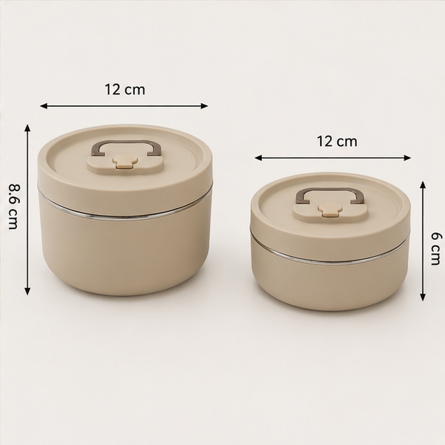 Insulated Lunch Box Beige 2PC Stainless Steel (YM2138)