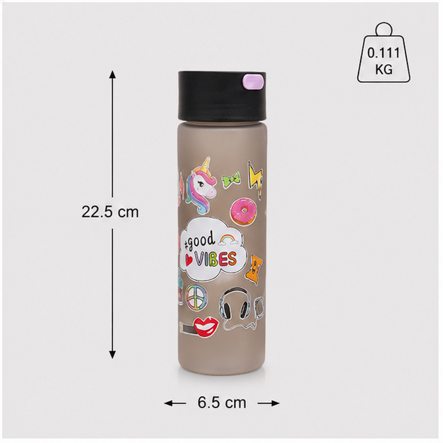 Black Plastic Water Bottle with Fun Graphic Print (YM636)