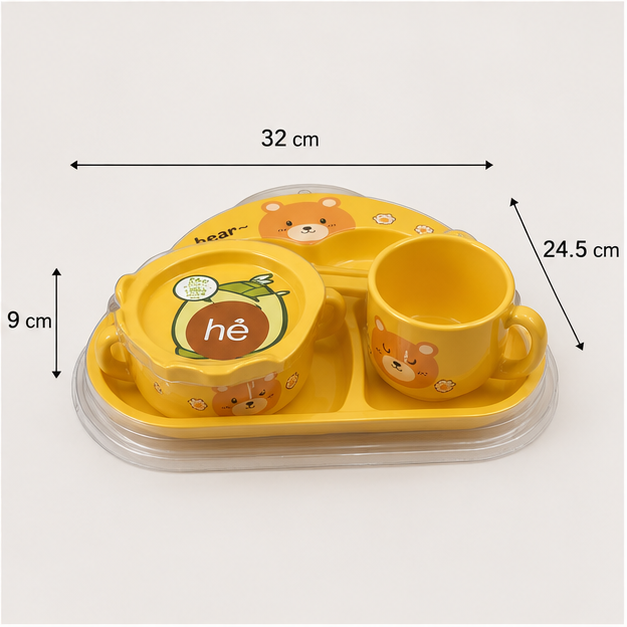 Yellow Kids Plastic Cutlery Dining Set with Plate, Bowl & Cup (YM2123)