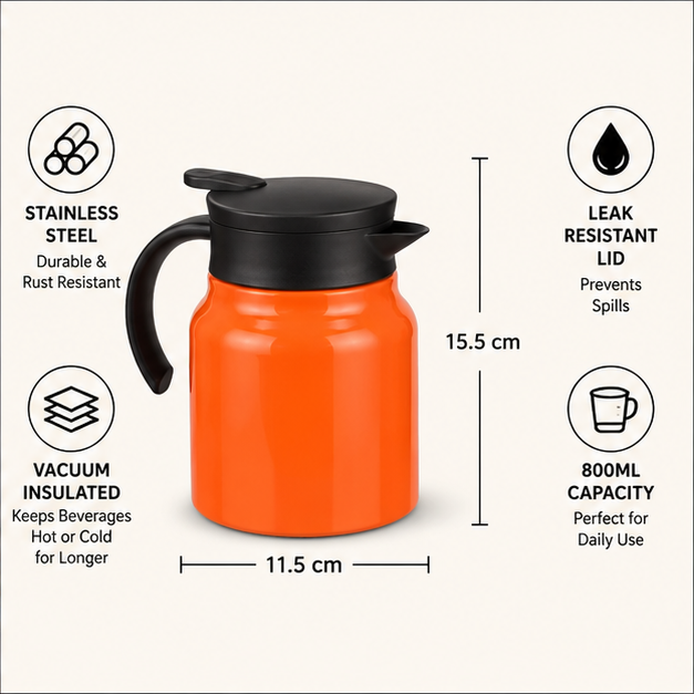 Orange Stainless Steel Vacuum Coffee Pot 800ml (YM2142)
