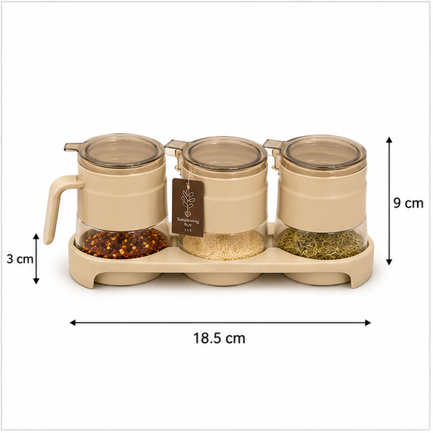 Seasoning Jar Set with Plate Beige (YM334)
