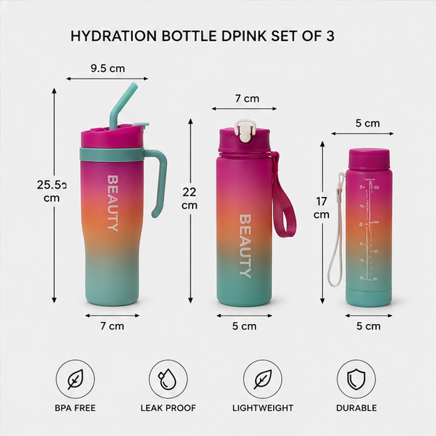 Hydration Bottle Pink Set of 3 (YM2128)