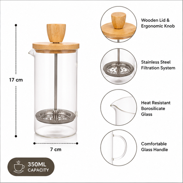 Premium Glass French Press Coffee Maker 350ml (YM2447)