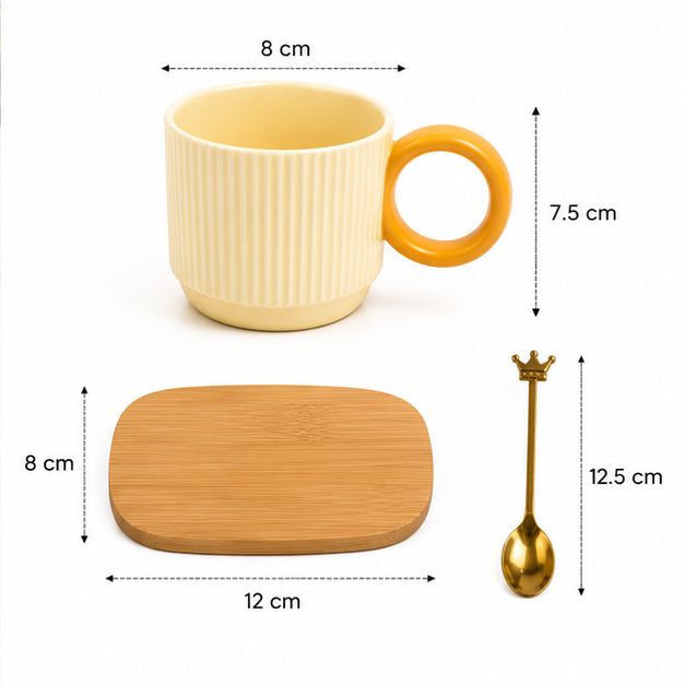 Yellow Ceramic Coffee Mug Set with Coaster & Spoon (YM469)