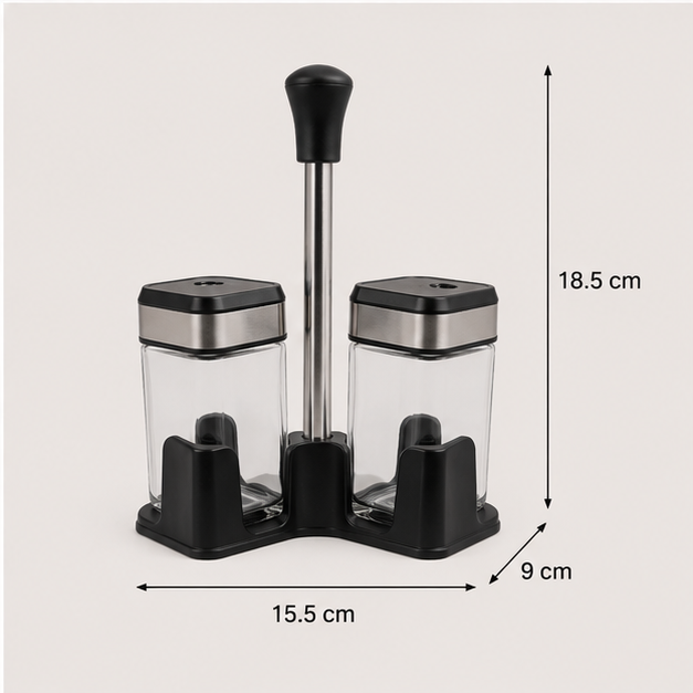Glass Seasoning Jar Set with Stand - Set of 2 (YM072)