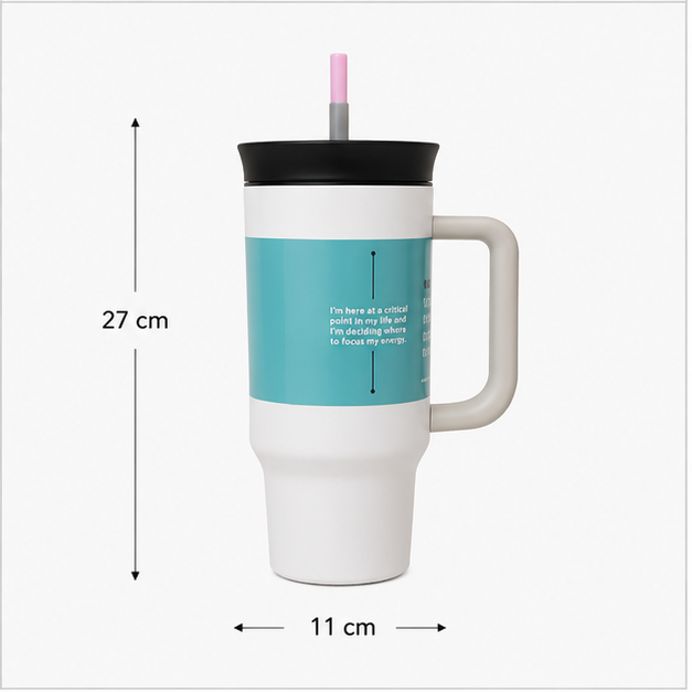 White Insulated Tumbler with Handle and Straw (YM035)
