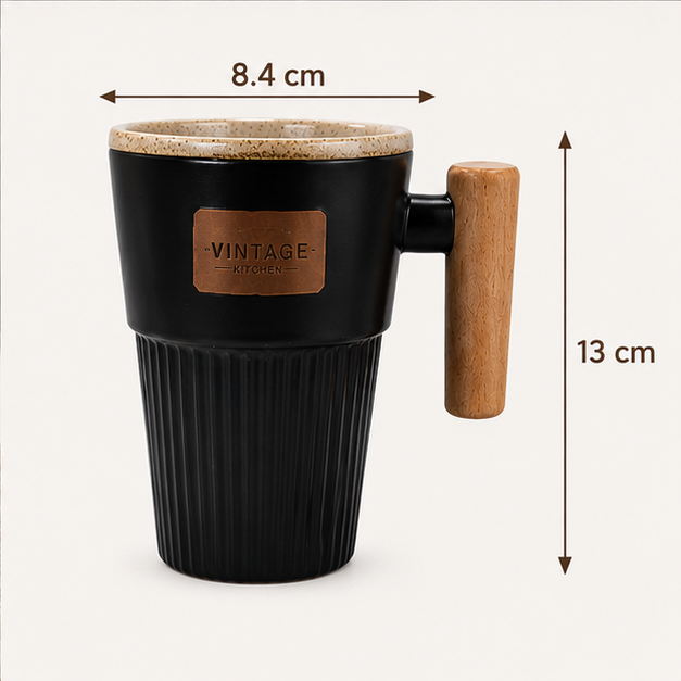 Ceramic Coffee Mug Black with Spoon (YM1759)