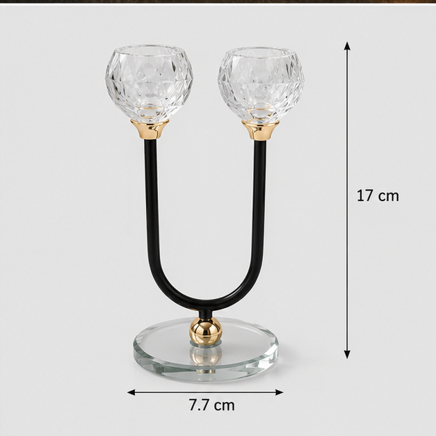 Modern Double Candle Holder with Crystal Tops & Black Metal Stand (YM2270)