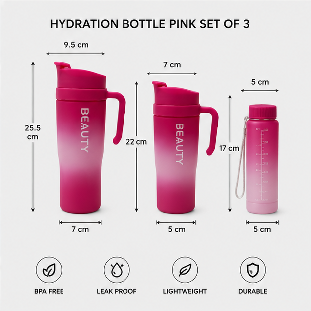 Hydration Bottle Pink Set of 3 (YM2128)