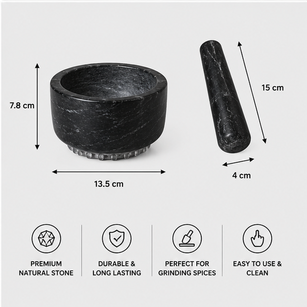 Black Marble Mortar & Pestle (YM136)