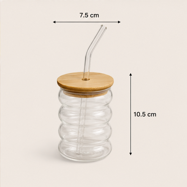 Transparent Glass Sipper Cup with Straw & Wooden Lid (YM1566)
