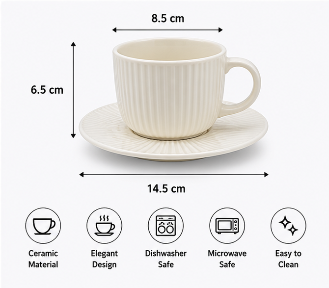 Ceramic Cup Set White – Premium Drinkware Set of 4 (YM789)
