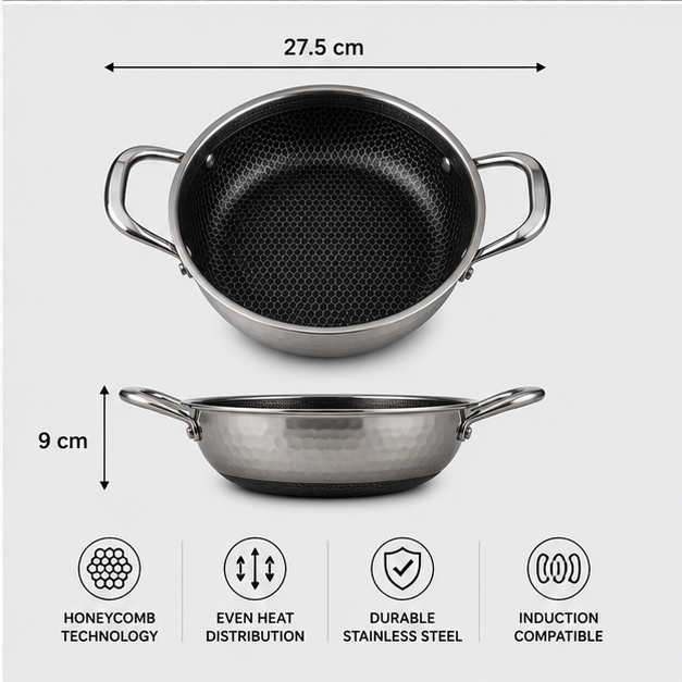 Cooking Pan 1200ML Stainless Steel (YM1583)