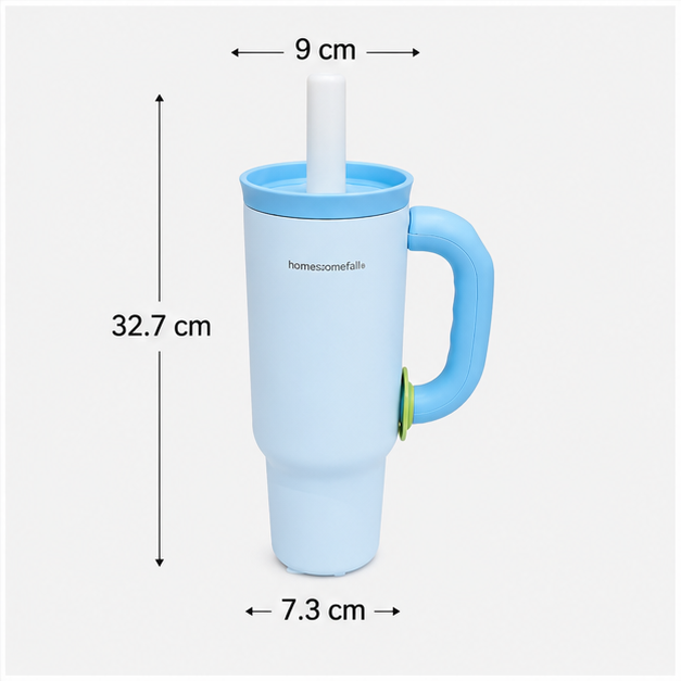 Blue Insulated Tumbler with Handle and Straw (YM2620)