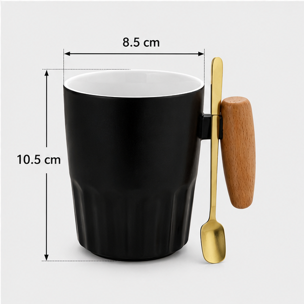 Ceramic Coffee Mug Black with Spoon (YM1757)