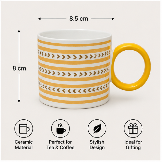 Striped Ceramic Coffee Mug with Yellow Handle (YM2836)